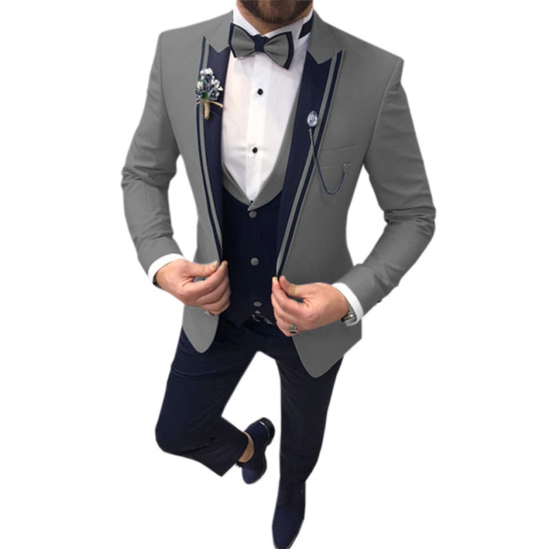 (Blazer+ Waistcoat + Trousers) Men's British Style Wedding Dress Party Senior Simple Suit 3-piece
