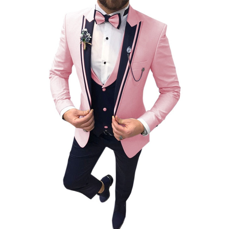 (Blazer+ Waistcoat + Trousers) Men's British Style Wedding Dress Party Senior Simple Suit 3-piece