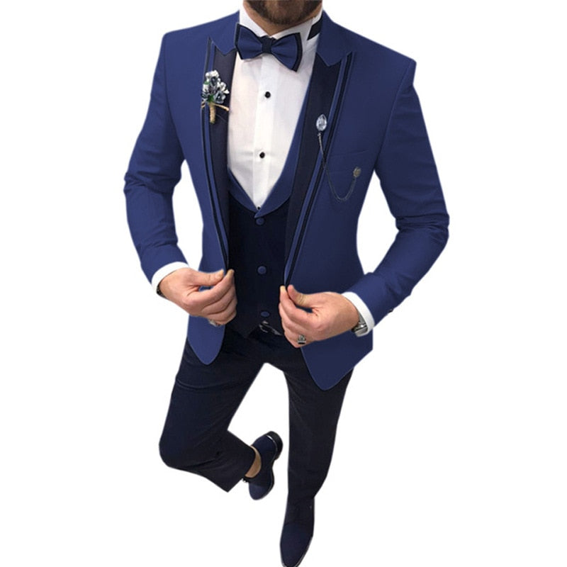(Blazer+ Waistcoat + Trousers) Men's British Style Wedding Dress Party Senior Simple Suit 3-piece