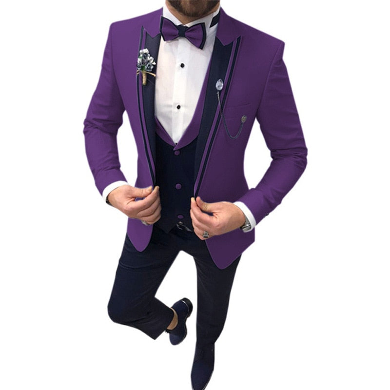 (Blazer+ Waistcoat + Trousers) Men's British Style Wedding Dress Party Senior Simple Suit 3-piece