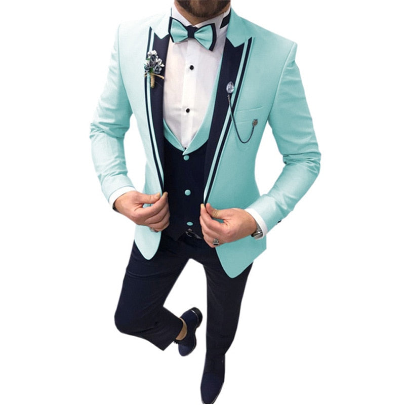(Blazer+ Waistcoat + Trousers) Men's British Style Wedding Dress Party Senior Simple Suit 3-piece
