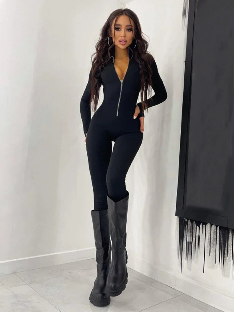 Fitness Outfit Female Casual Sport Workout Zipper Jumpsuit Women Romper Long Sleeves Skinny Activity Wear Overalls Tops