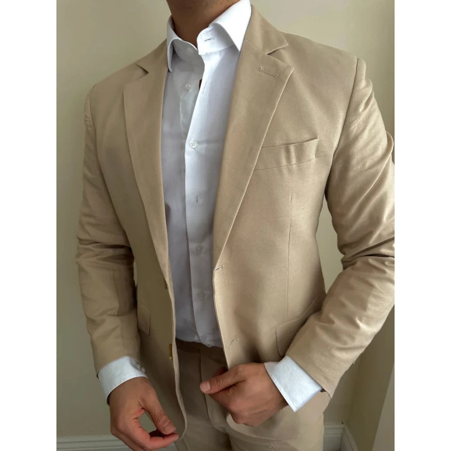 Khaki Man Suits Single Breasted Notched Lapel Flat Regular Length Formal Luxury 3 Piece Jacket Pants Vest Wedding
