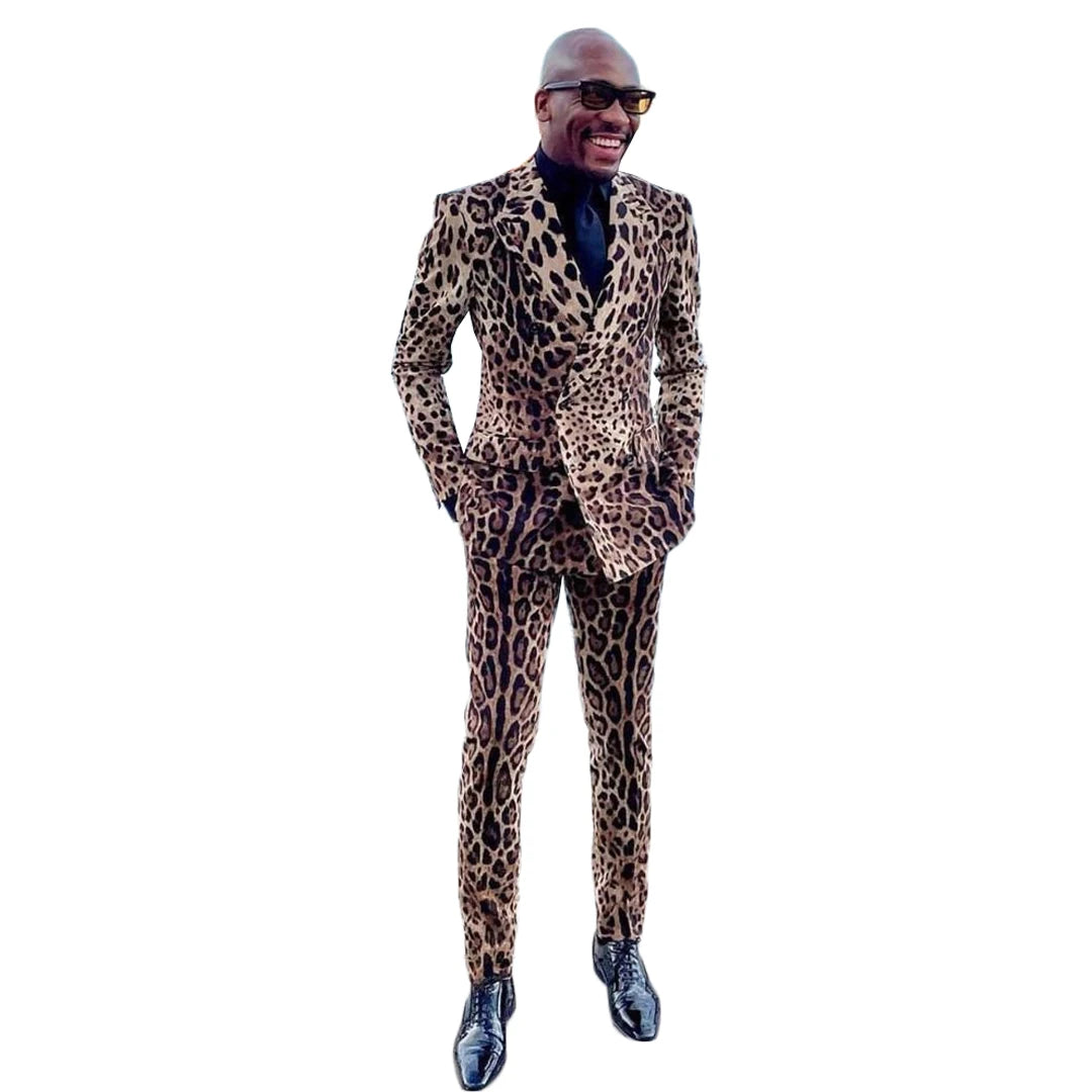 Leopard Print Men Wedding Tuxedos Peaked Lapel Tuxedos Outfits Business Formal Party Wear Jacket Pants Suits 2 Pieces