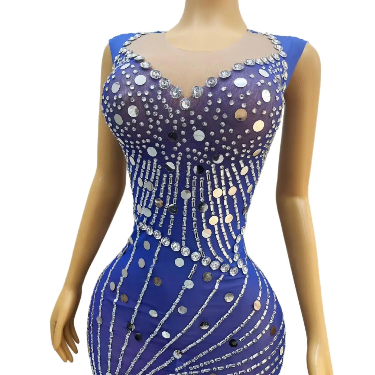 Long Evening Dresses Elegant Long Style High Slit Sparkly Silver Sequined Dress Blue Women Formal Evening Gowns