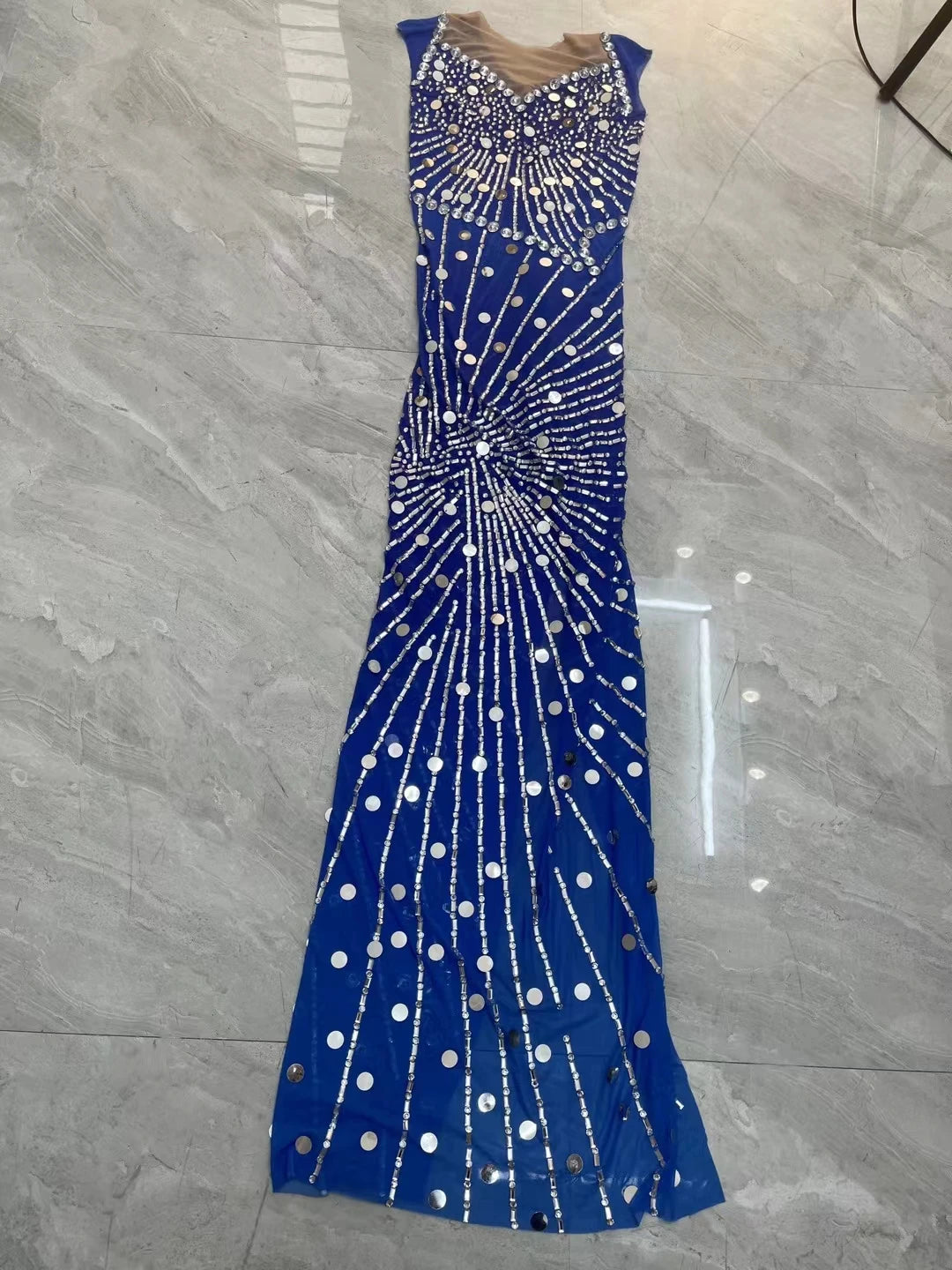Long Evening Dresses Elegant Long Style High Slit Sparkly Silver Sequined Dress Blue Women Formal Evening Gowns