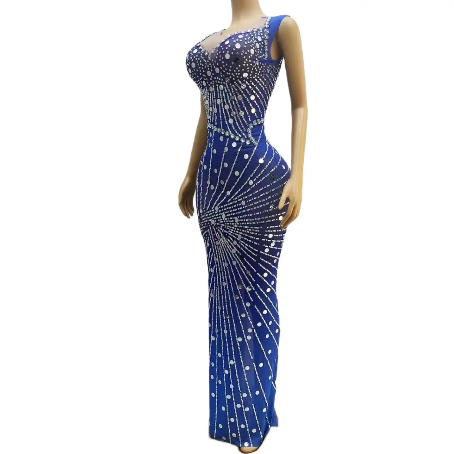 Long Evening Dresses Elegant Long Style High Slit Sparkly Silver Sequined Dress Blue Women Formal Evening Gowns
