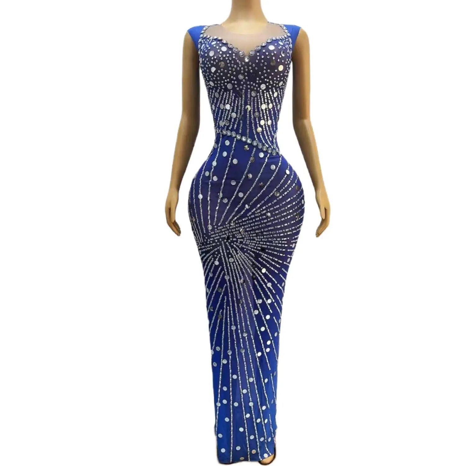 Long Evening Dresses Elegant Long Style High Slit Sparkly Silver Sequined Dress Blue Women Formal Evening Gowns