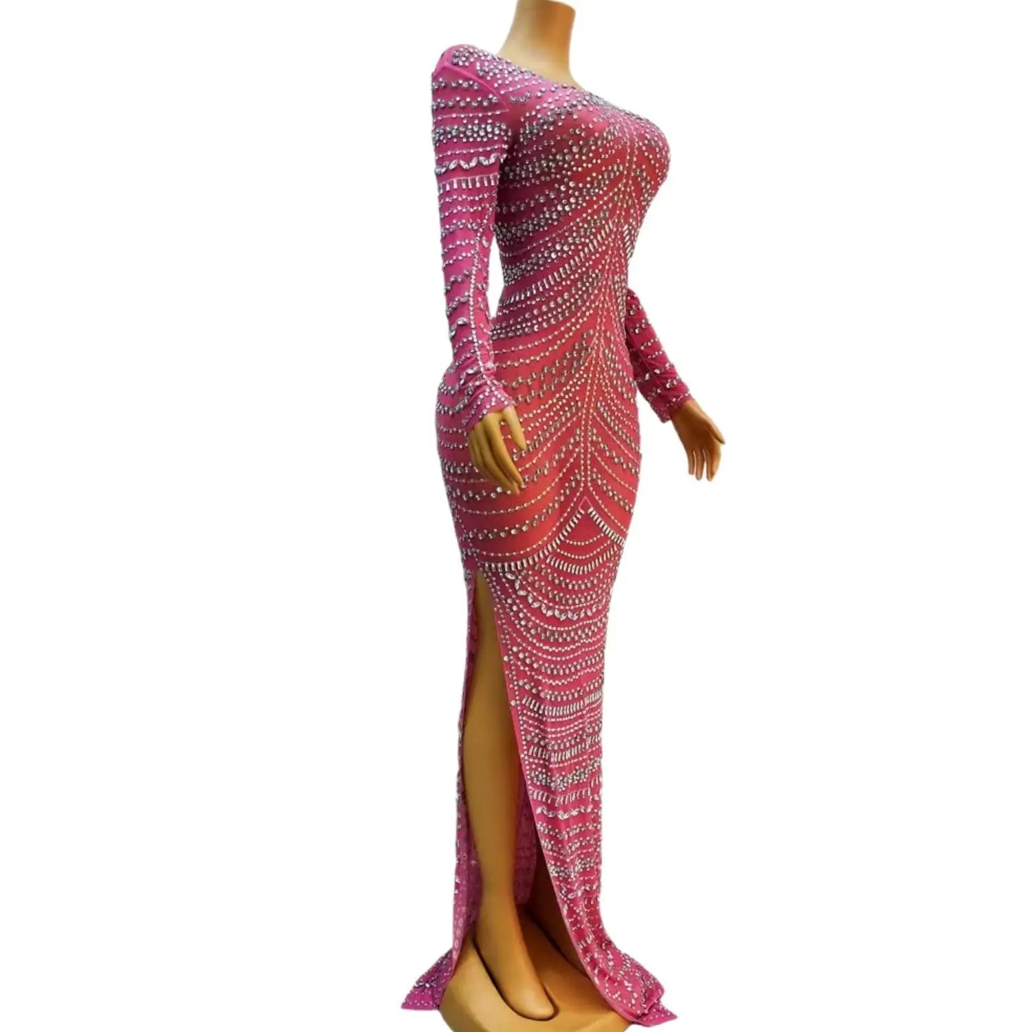 Long Glitter Pink Prom Dresses Sexy Mermaid Style Sheer Luxury Sparkly Beaded Silver Black Girl Formal Prom Gala Gowns