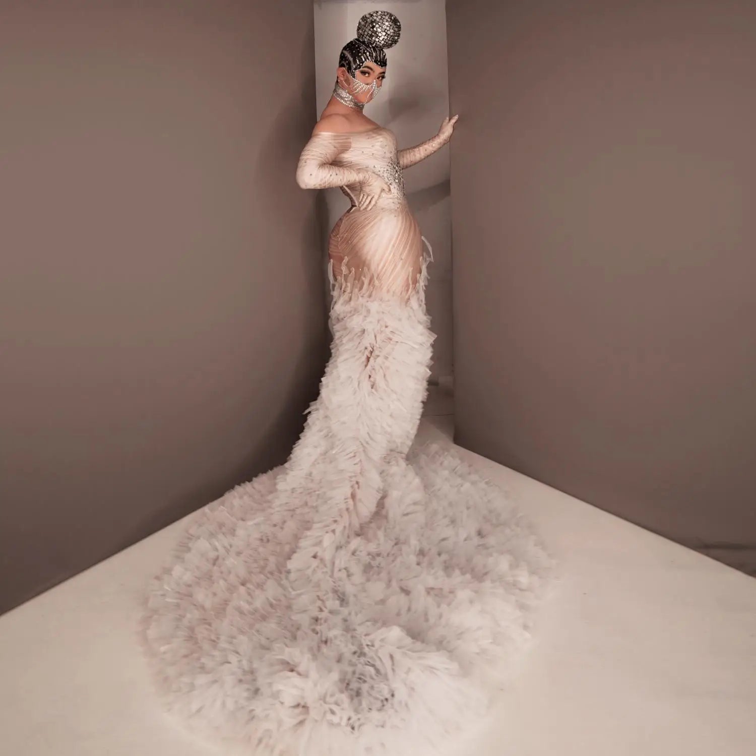 Long Sparkly Prom Dresses Women 2024 Sheer Off-shoulder Longsleeve African Black Girls Mermaid Prom Gala Gowns