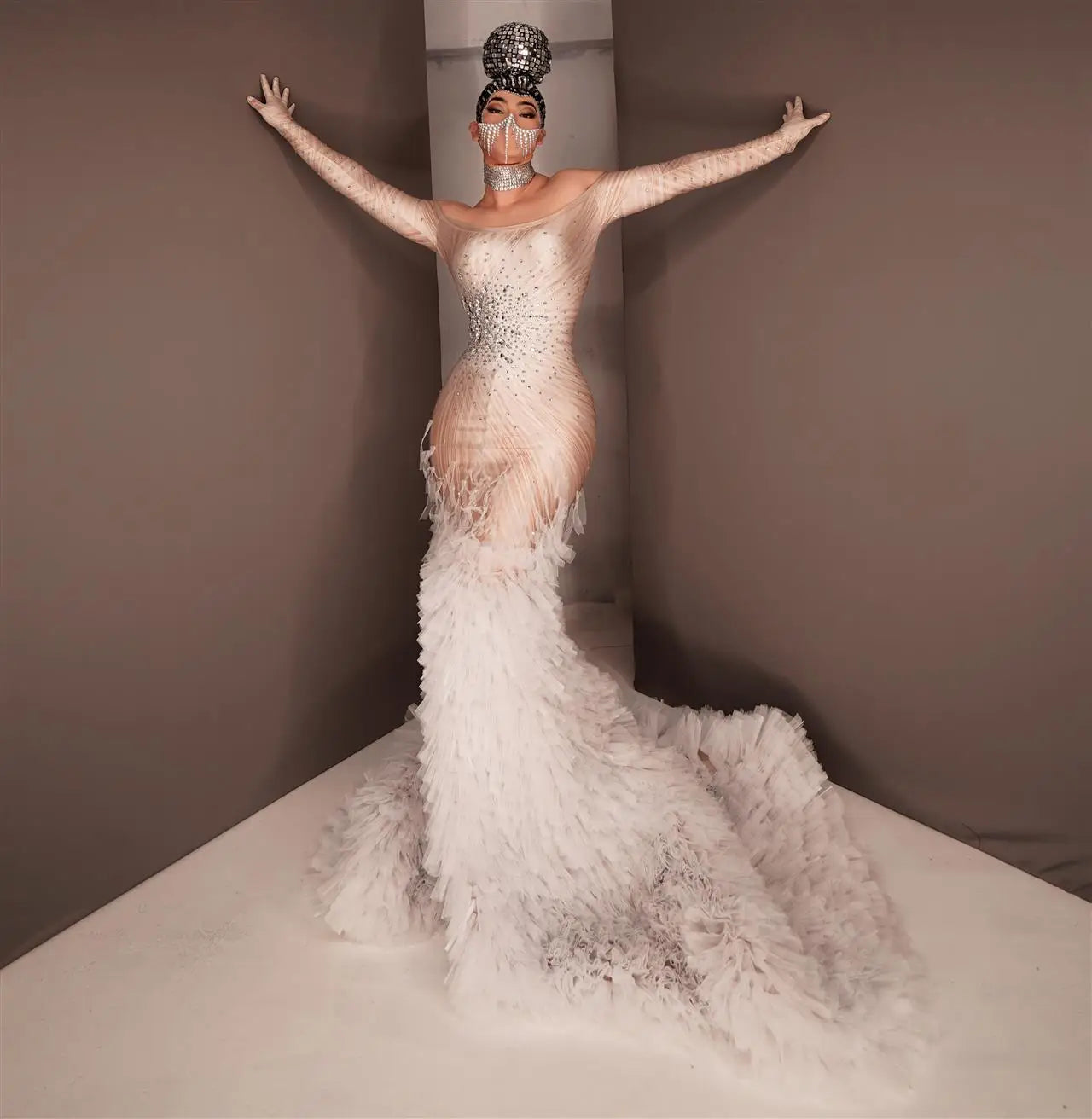 Long Sparkly Prom Dresses Women 2024 Sheer Off-shoulder Longsleeve African Black Girls Mermaid Prom Gala Gowns