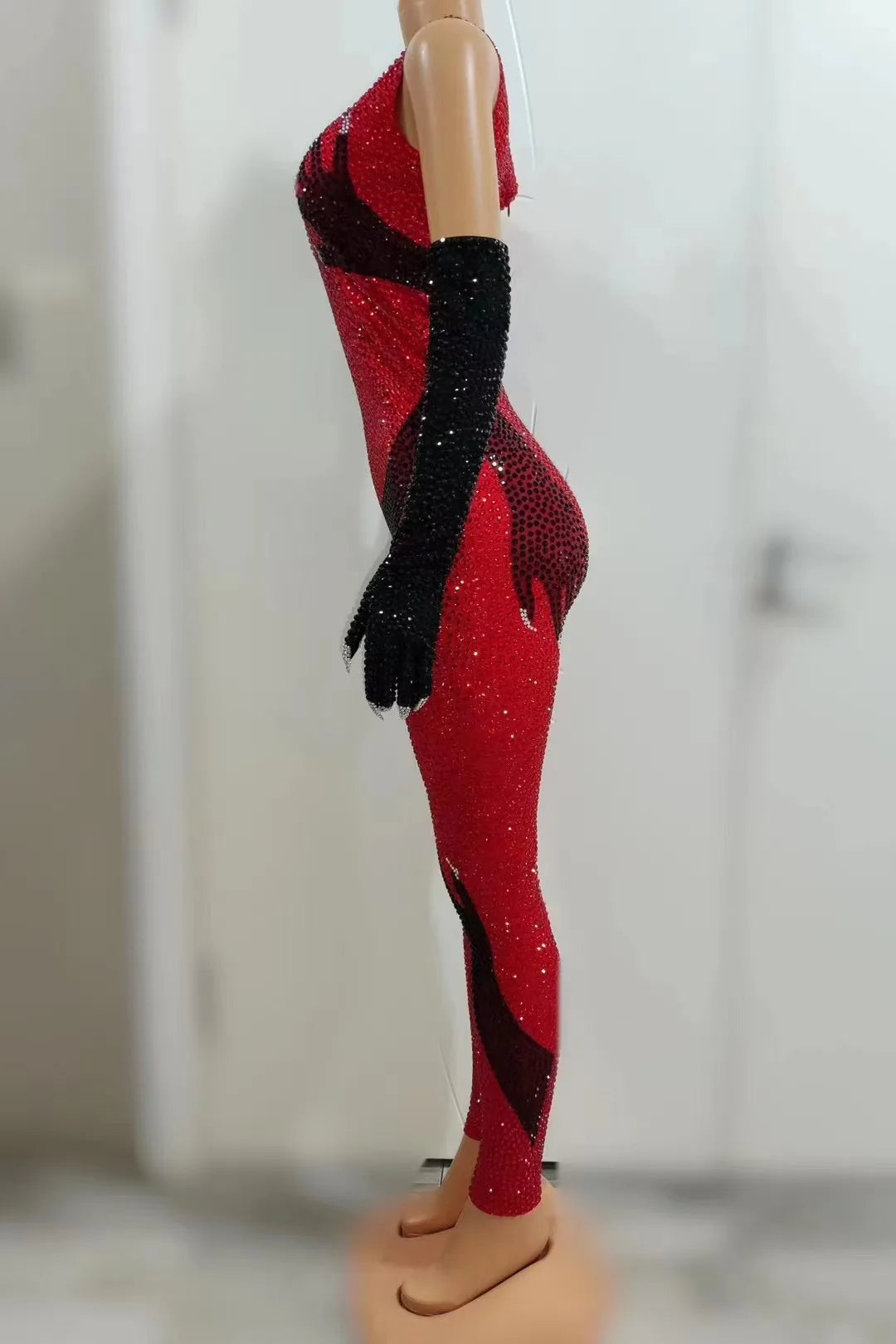 Luxurious Rhinestones Jumpsuit Gloves Set Women Evening Party Birthday Outfit Singer Dancer Performance Dance Costume Stage Wear