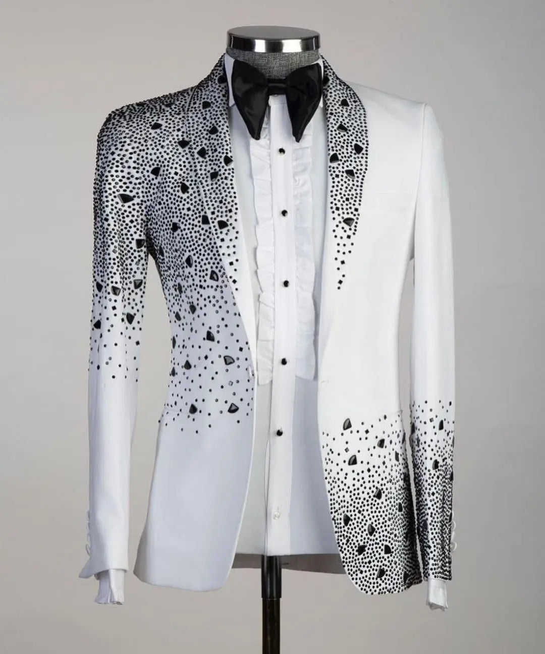 Luxury Beads 2 Pieces Blazer Pants Men Suits Shiny One Button Sheer Lapel Diamonds Formal Party Wedding Groom Plus Size Tailored