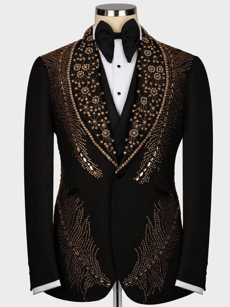 Luxury Beads Diamonds Sparkly One Piece Blazer Men Suits One Button Wide Lapel Formal Prom Wedding Groom Plus Size Tailored
