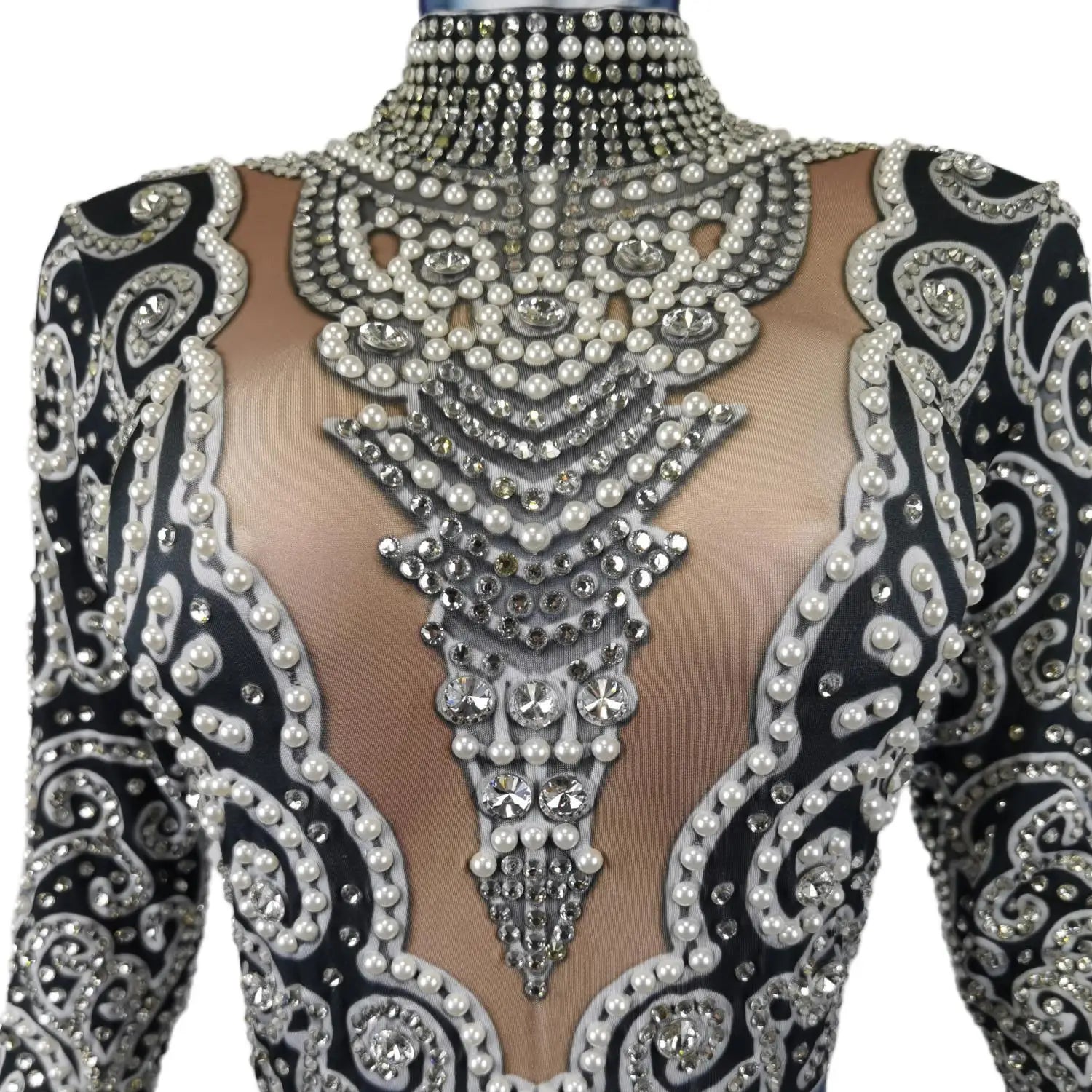 Luxury Fashion Pearls Rhinestones Jumpsuit Lady Evening Prom Dresses Birthday Party Celebrate Outfit Stage Wear