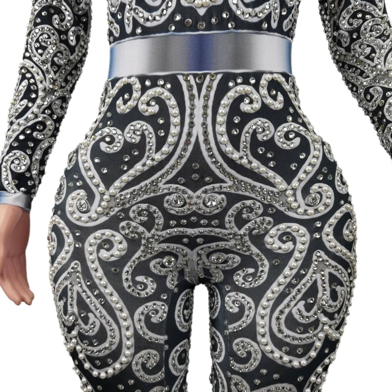Luxury Fashion Pearls Rhinestones Jumpsuit Lady Evening Prom Dresses Birthday Party Celebrate Outfit Stage Wear