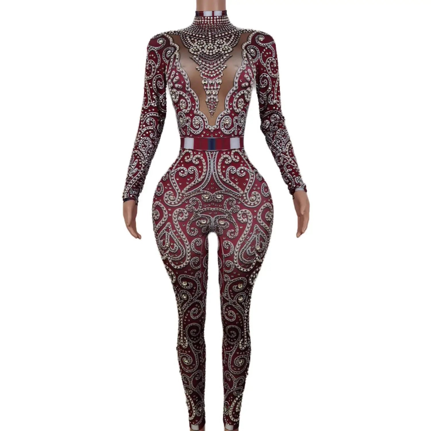 Luxury Fashion Pearls Rhinestones Jumpsuit Lady Evening Prom Dresses Birthday Party Celebrate Outfit Stage Wear
