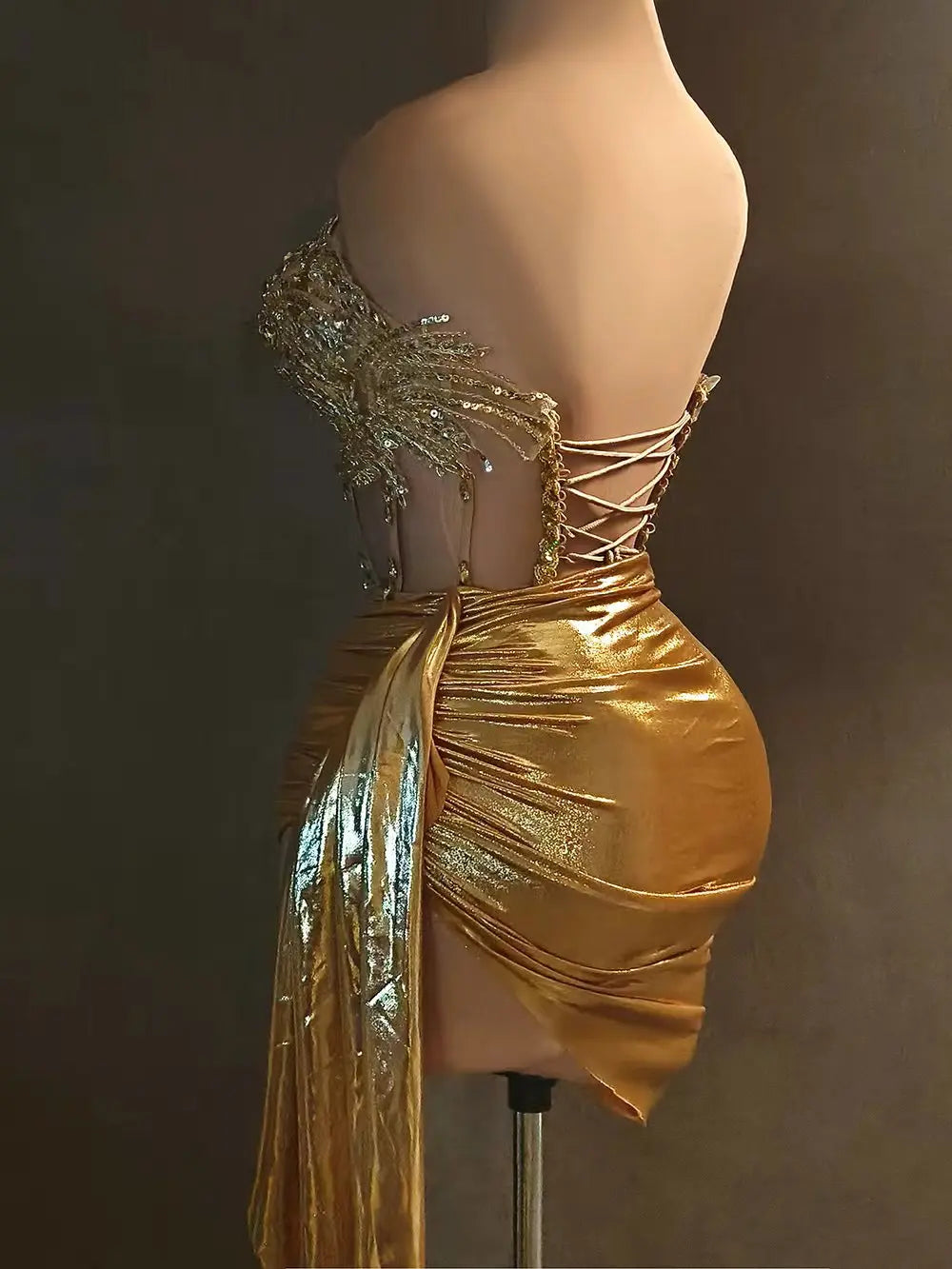 Gold Crystal Corset Two-Piece Mini Dress - detail view 4