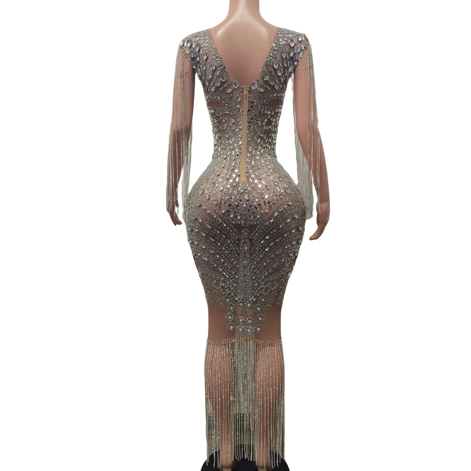 Luxury Long Prom Dresses Luxury Silver Beaded Crystals Tassel Evening Dresses African Women Cocktail Gowns for Party