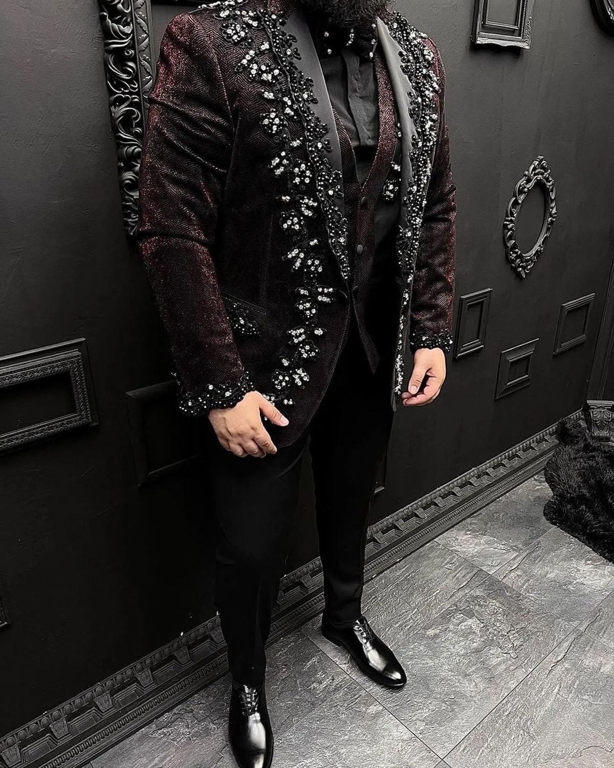 Men Suit Tailor-Made 3 Pieces Blazer Vest Pants One Button Appliques Sequins Beads Formal BusinessCausal Party