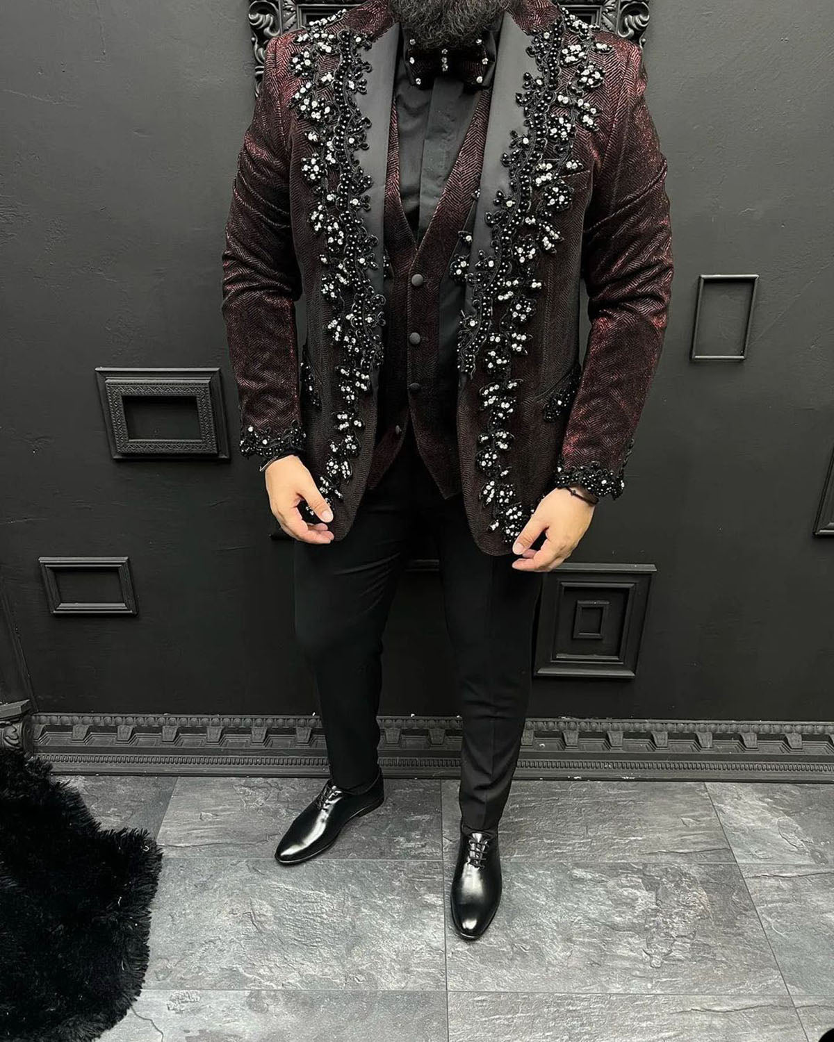 Men Suit Tailor-Made 3 Pieces Blazer Vest Pants One Button Appliques Sequins Beads Formal BusinessCausal Party