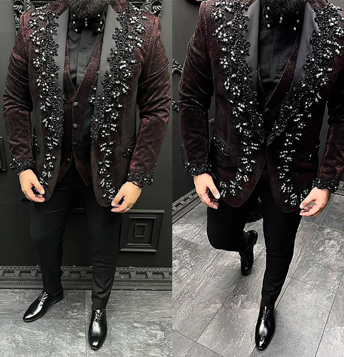 Men Suit Tailor-Made 3 Pieces Blazer Vest Pants One Button Appliques Sequins Beads Formal BusinessCausal Party