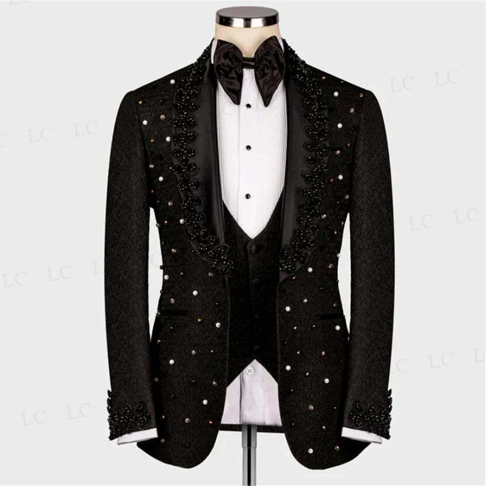 Luxury Men Wedding Groom Suits 2 Pieces Blazer Vest Tuxedo One Button