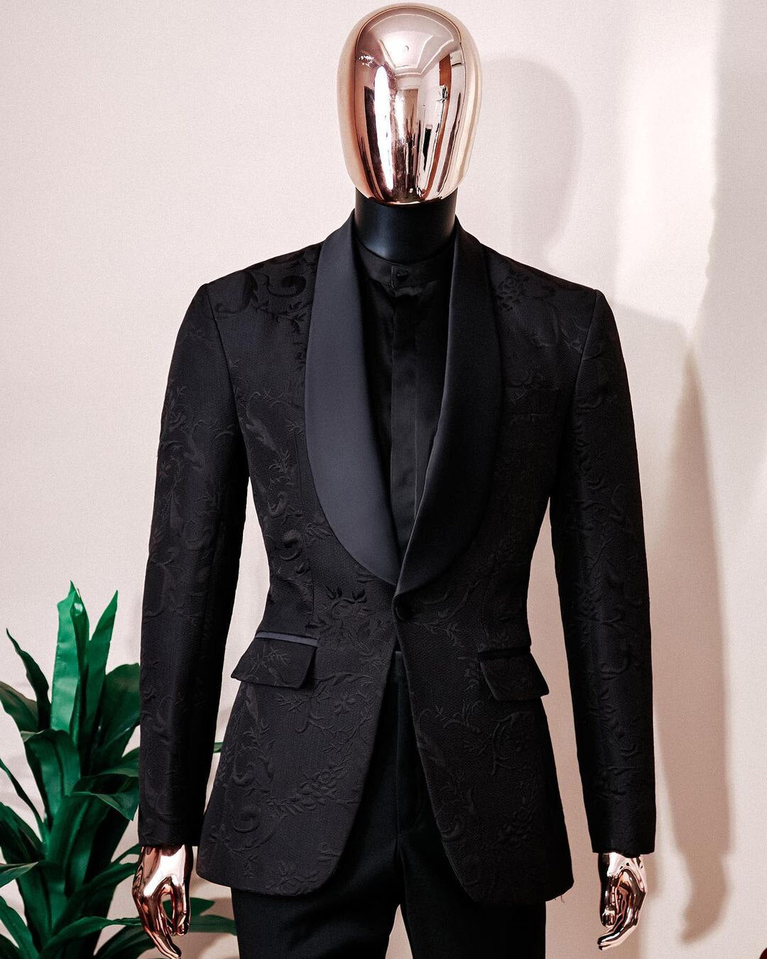 Men's Suits Tailored 2 Pieces Jacquard Blazer Pants One Button Wedding Satin Sheer Lapel Formal Custom Made Plus Size