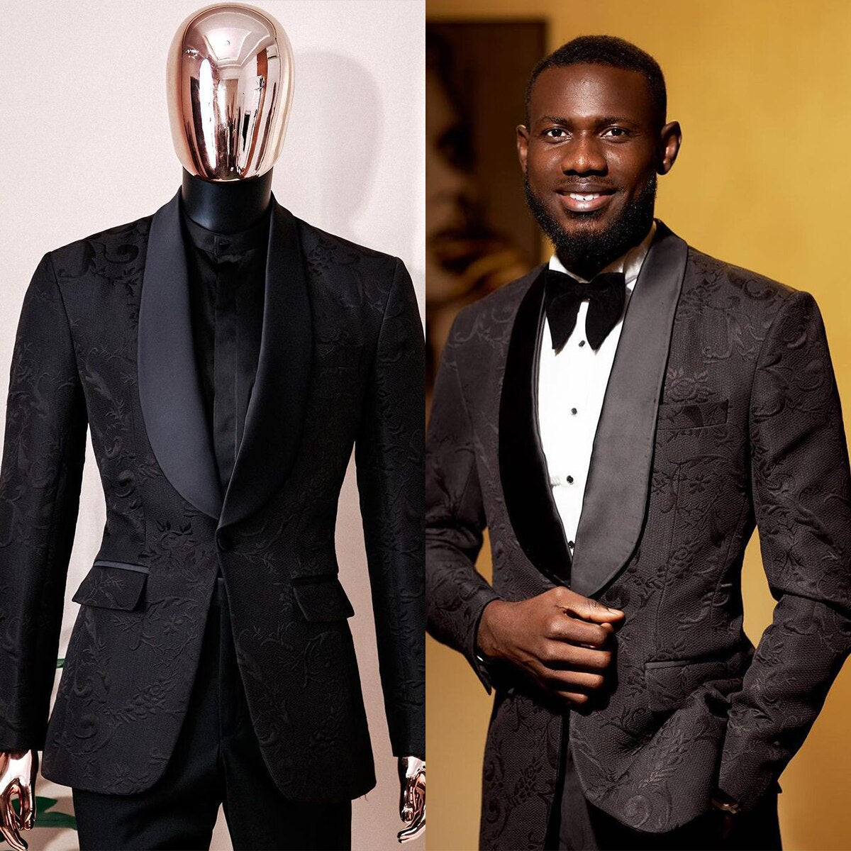 Men's Suits Tailored 2 Pieces Jacquard Blazer Pants One Button Wedding Satin Sheer Lapel Formal Custom Made Plus Size