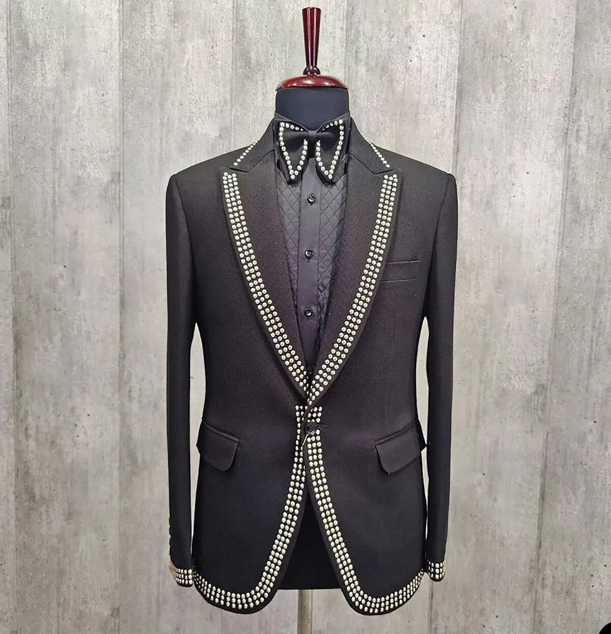 Men's Suits Tailored One Piece Blazer One Button Beaded Diamonds Wedding Peaked LapelPlaid Stripes Custom Made Plus Size