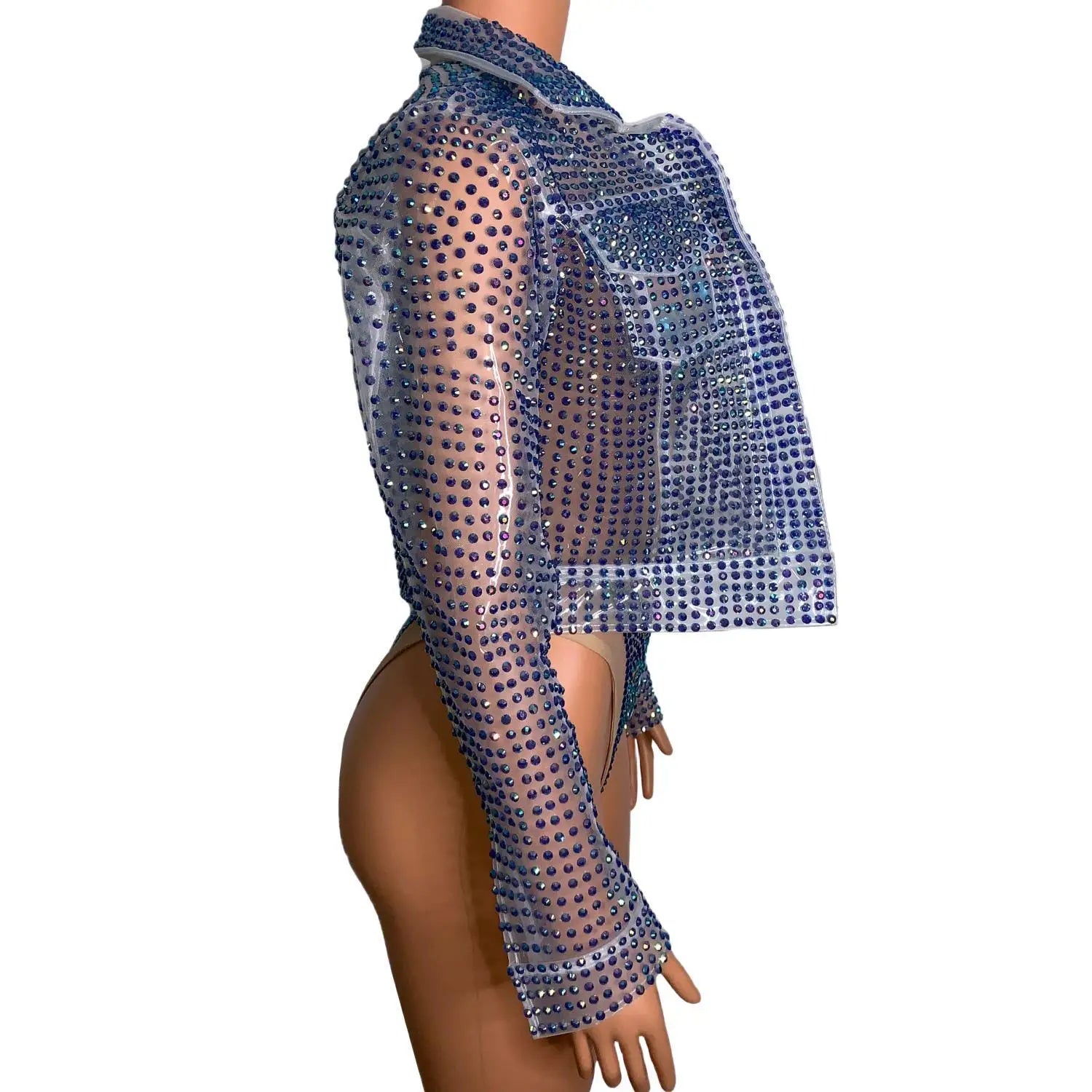 Luxury Rhinestone TPU Jacket One Piece Bodysuits Women Singer Pageant Night Out Wear Drag Queen Show Costume