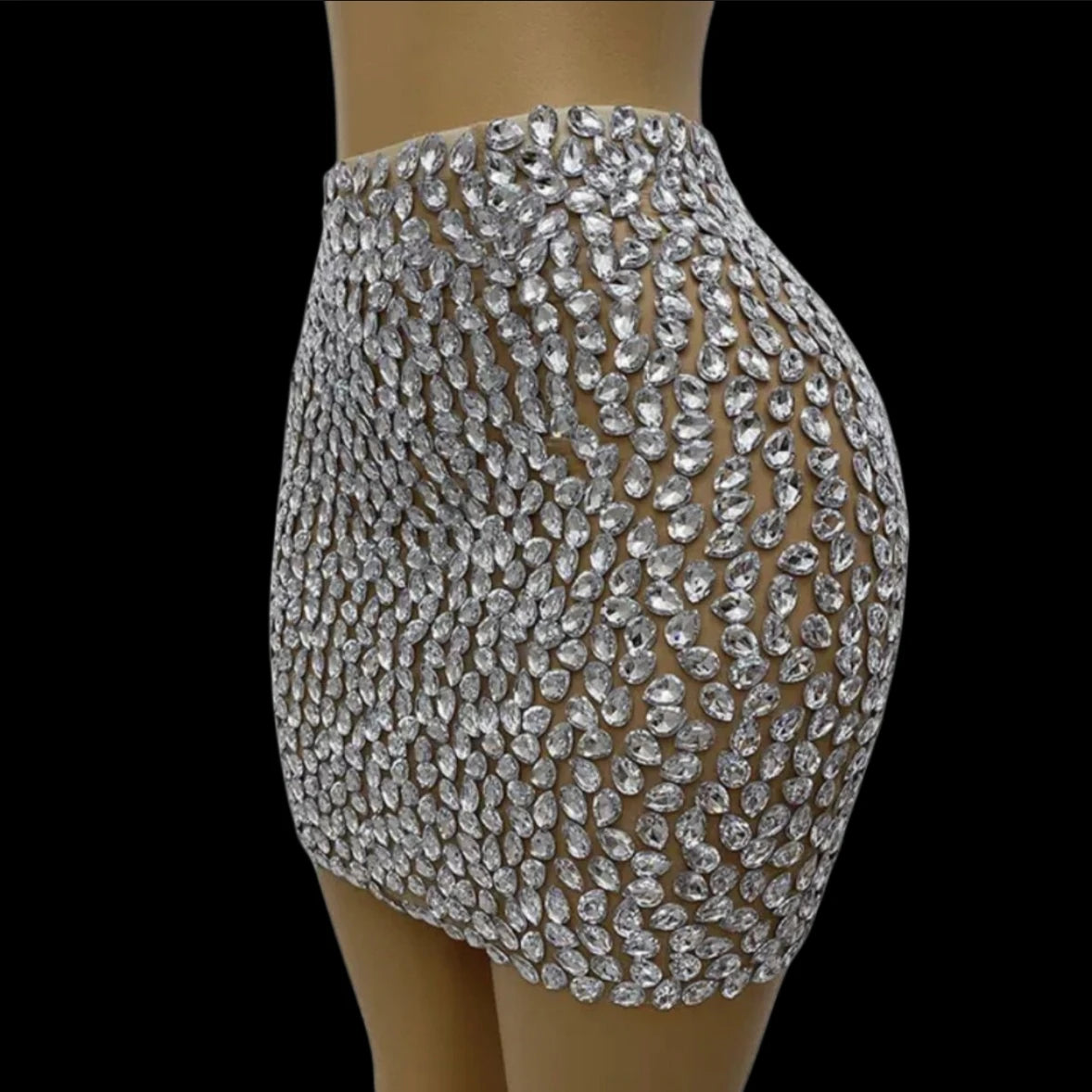 Luxury Rhinestones Sexy See Through Sheath Skirt Evening Party Performance Costume Bar Nightclub Singer Dancer Stage Wea
