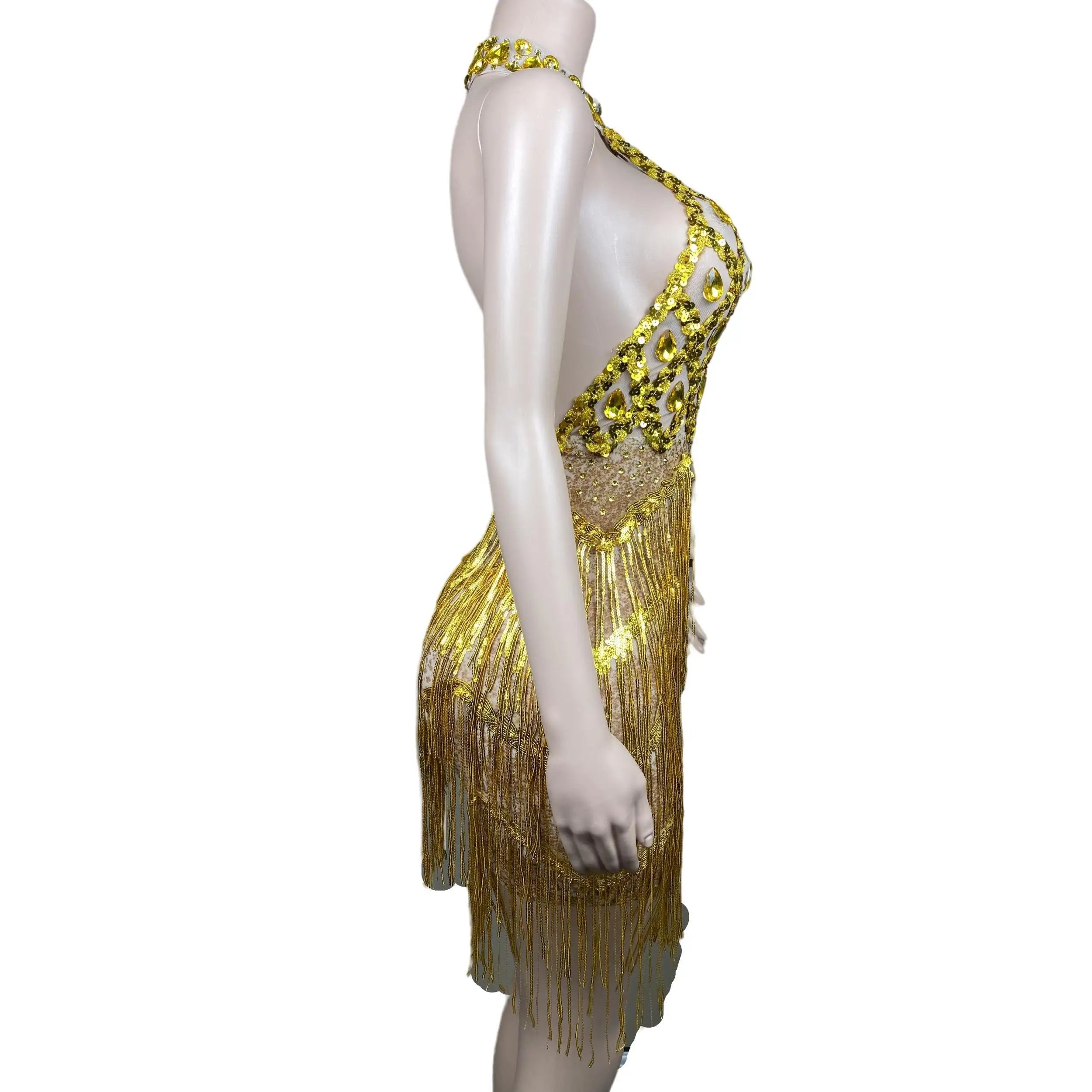 Women Gowns Gold Crystals Backless Mini Short Prom Dress