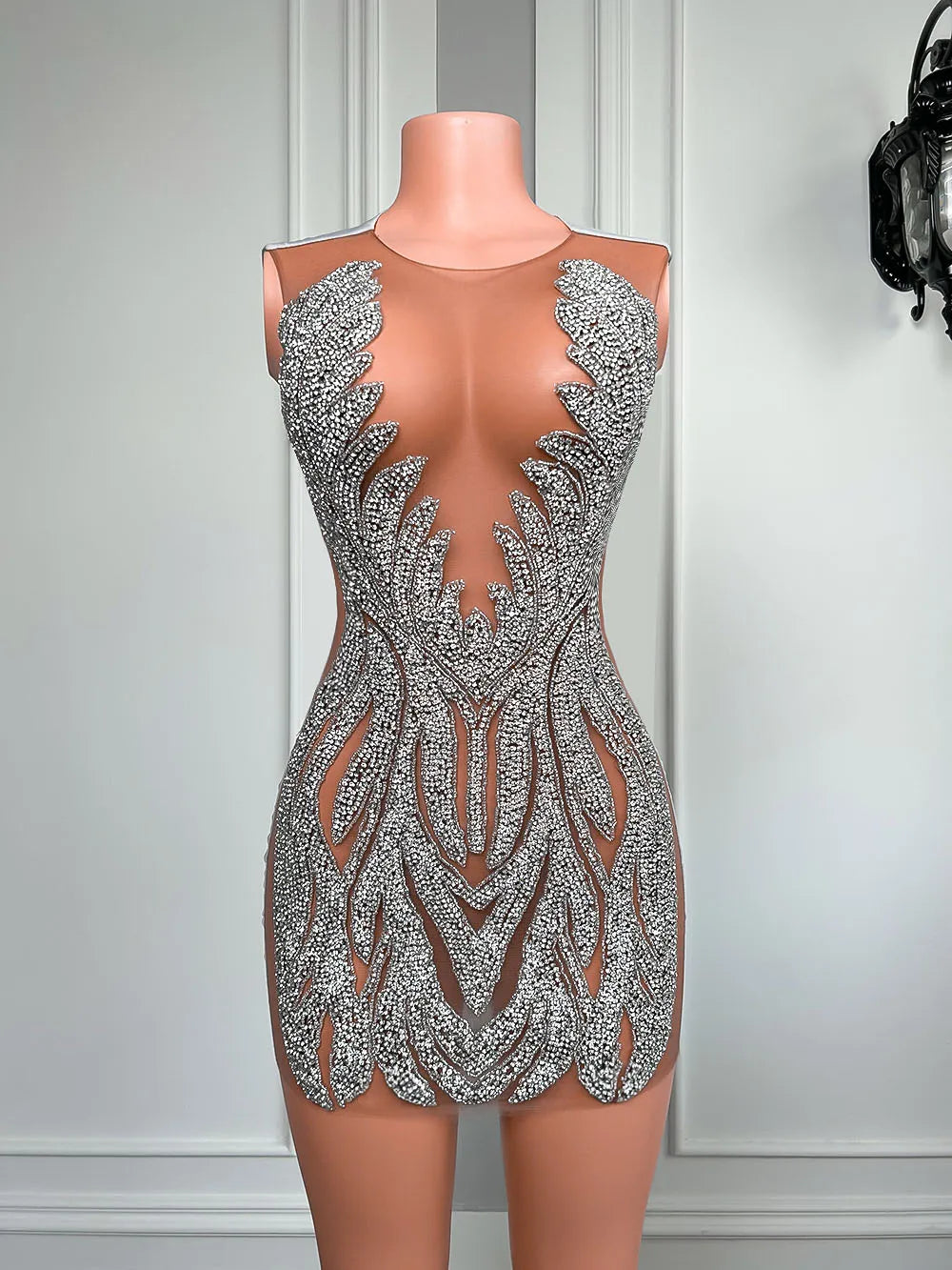 Luxury Sexy See Through Silver Beaded Crystals African Black Girls Short Mini Prom Dresses For Birthday Party