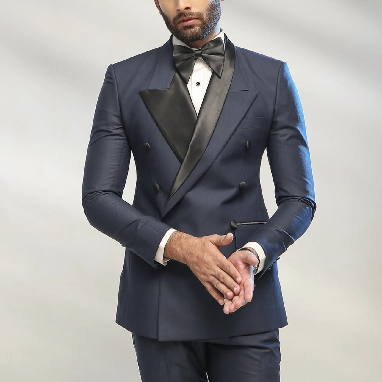 Man Wedding Suits Set Navy Blue Patchwork Peak Lapel Men's Formal Business Blazer Sets 2 Piece Slim Fit Tuxedos