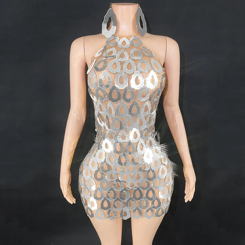 Many Colors Sequins Evening Dress Sexy Halter Party Mini Dresses Women Celebrate Festival Outfit Gogo Costume Stage Wear