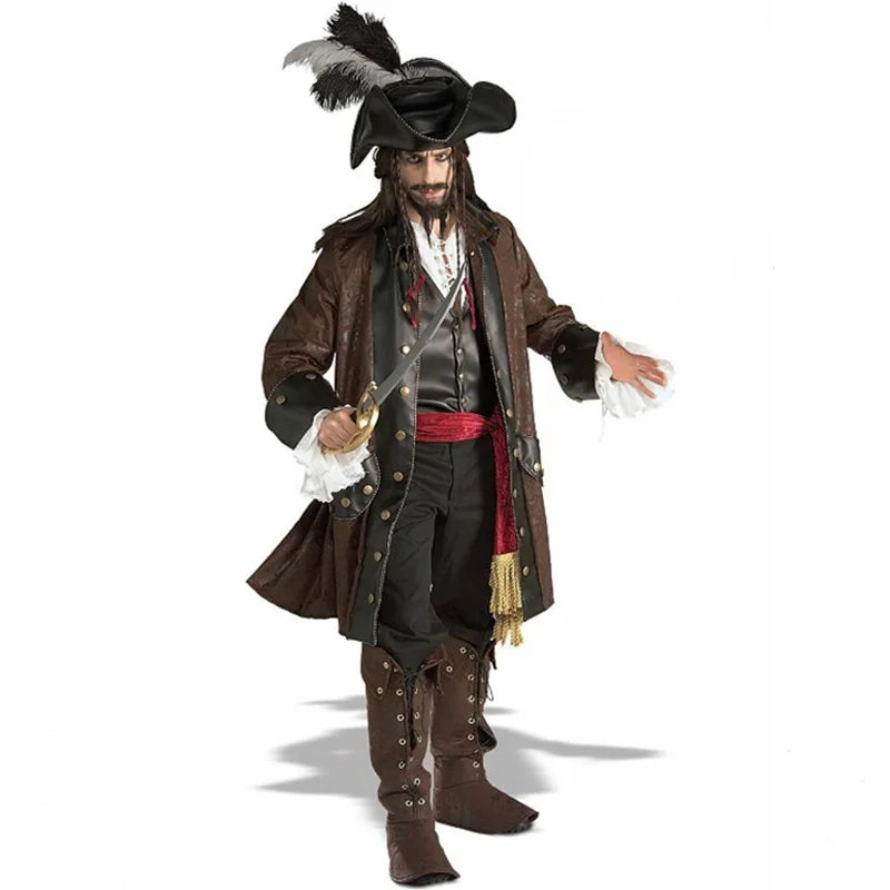 Men's Halloween Pirate Costume Pirates of The Caribbean Captain Jack Adult Men's Makeup Ball Cosplay Clothing Men' Birthday Gift