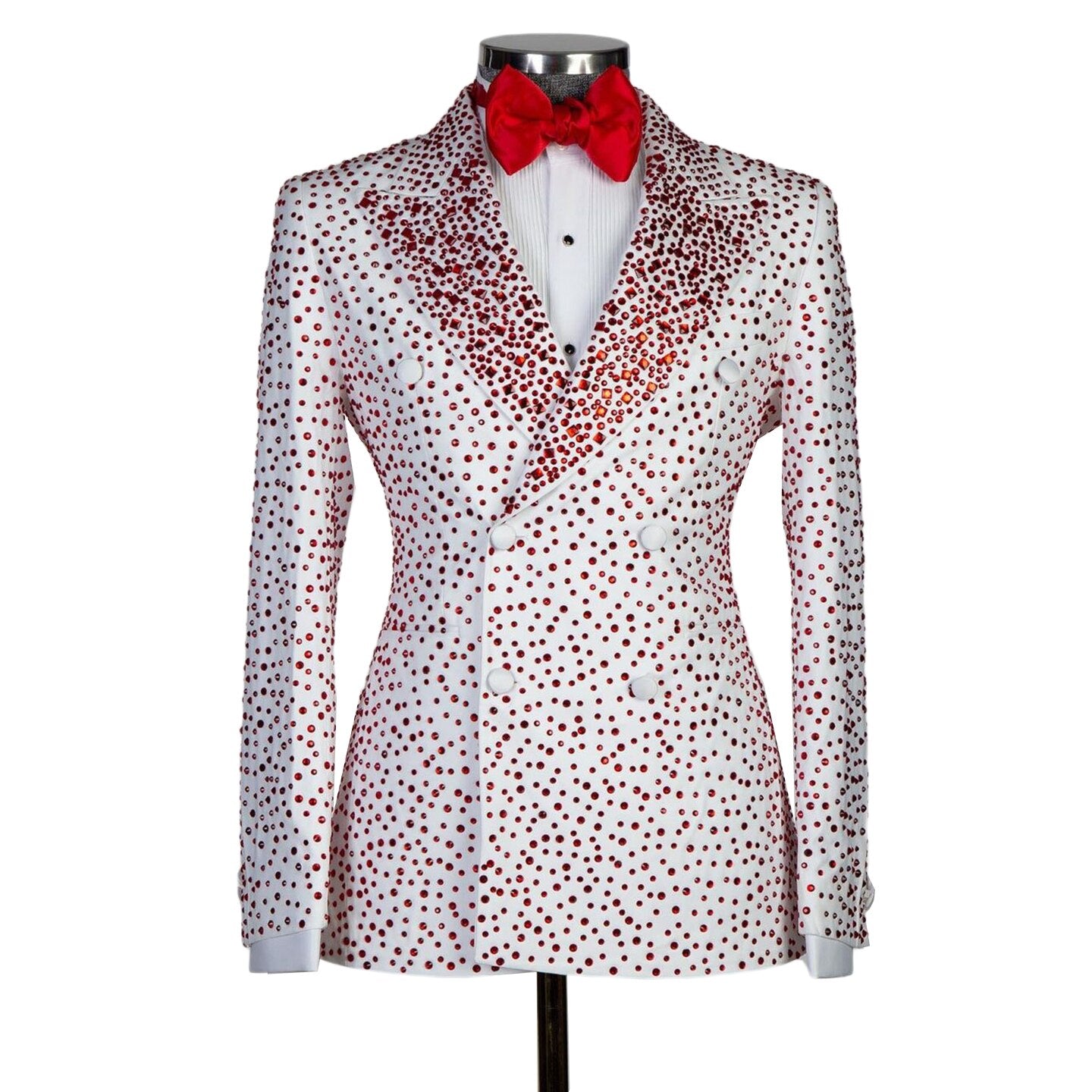 Men's Suits Tailored One Piece Sequins Blazer Peaked Lapel One Button Sparkly Wedding Slim Red Diamonds Custom Made Plus Size