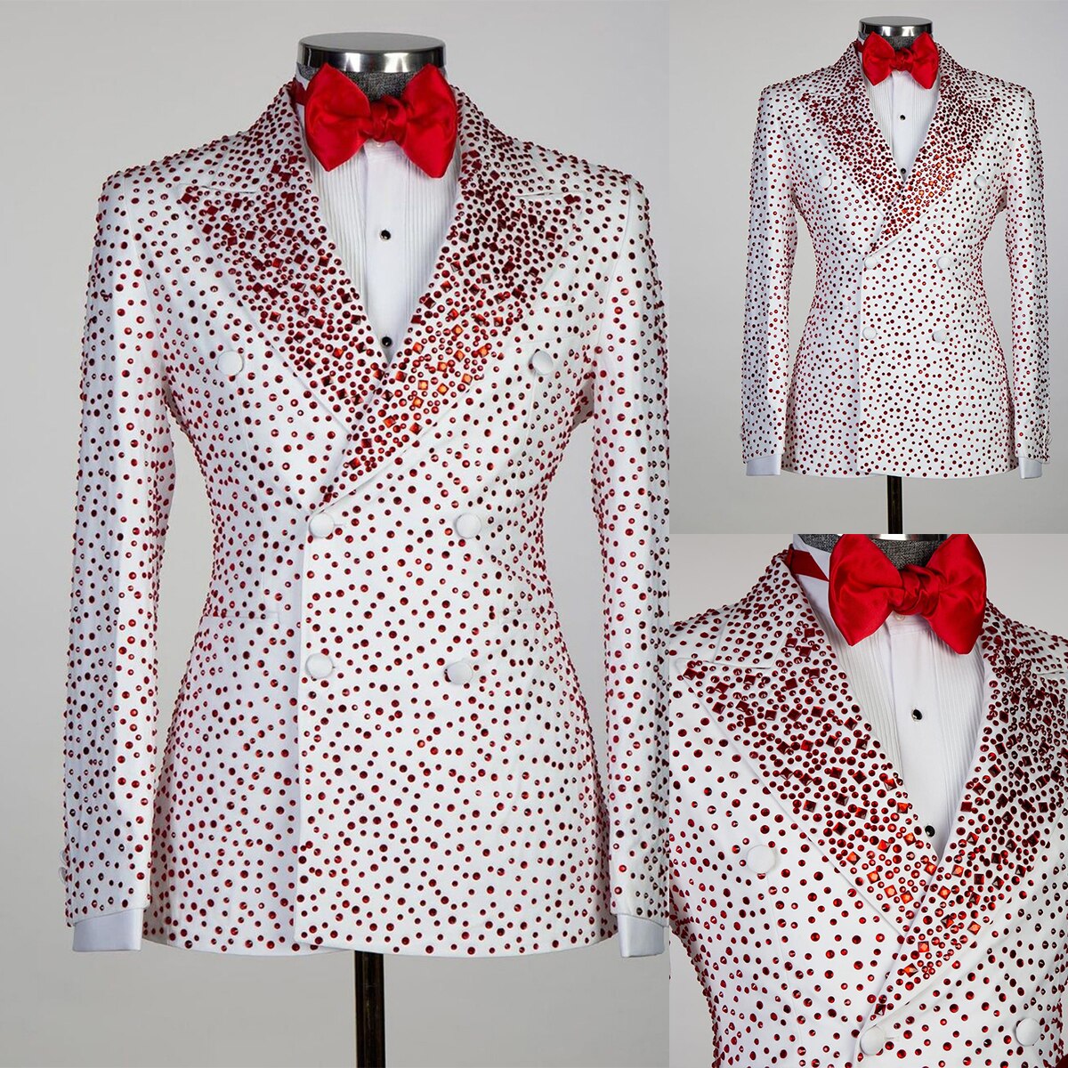 Men's Suits Tailored One Piece Sequins Blazer Peaked Lapel One Button Sparkly Wedding Slim Red Diamonds Custom Made Plus Size