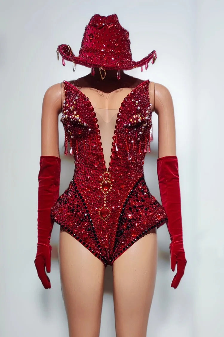 Millions Of Full Diamonds Multi-Color Tight And Sexy Jumpsuits Gloves Hats Parties Nightclubs Bars Performance Costumes