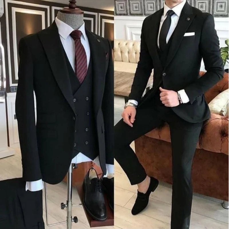 3 Pieces Yellow Men Suits  Slim Fit Peak Lapel One Button Tailor Made Groom  Terno Masculino (Jacket+Pants+Vest)