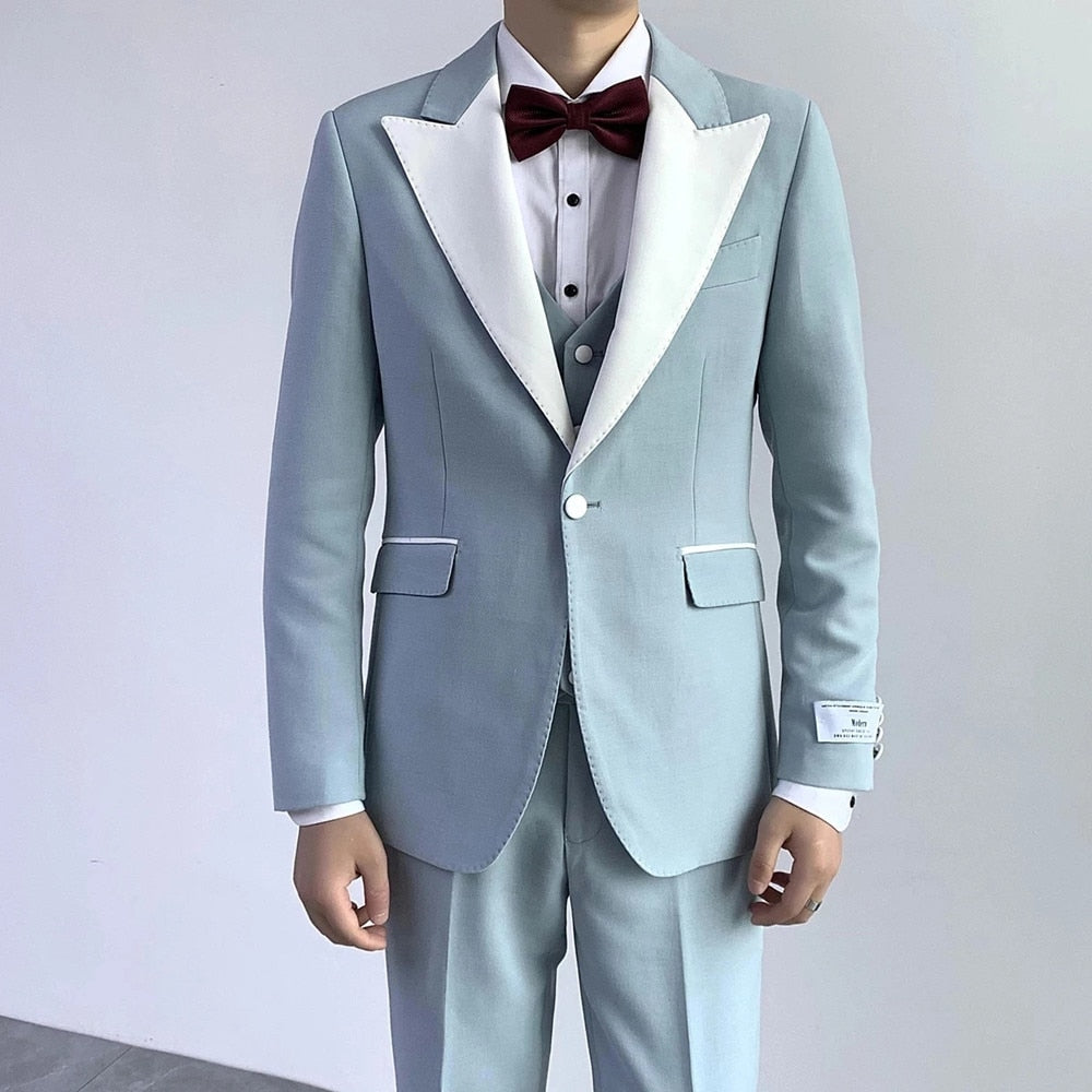 White Peaked Lapel Men Suits One Button Costume Wedding Groom Tuxedos Terno Slim Fit Prom Blazer 3 Pieces
