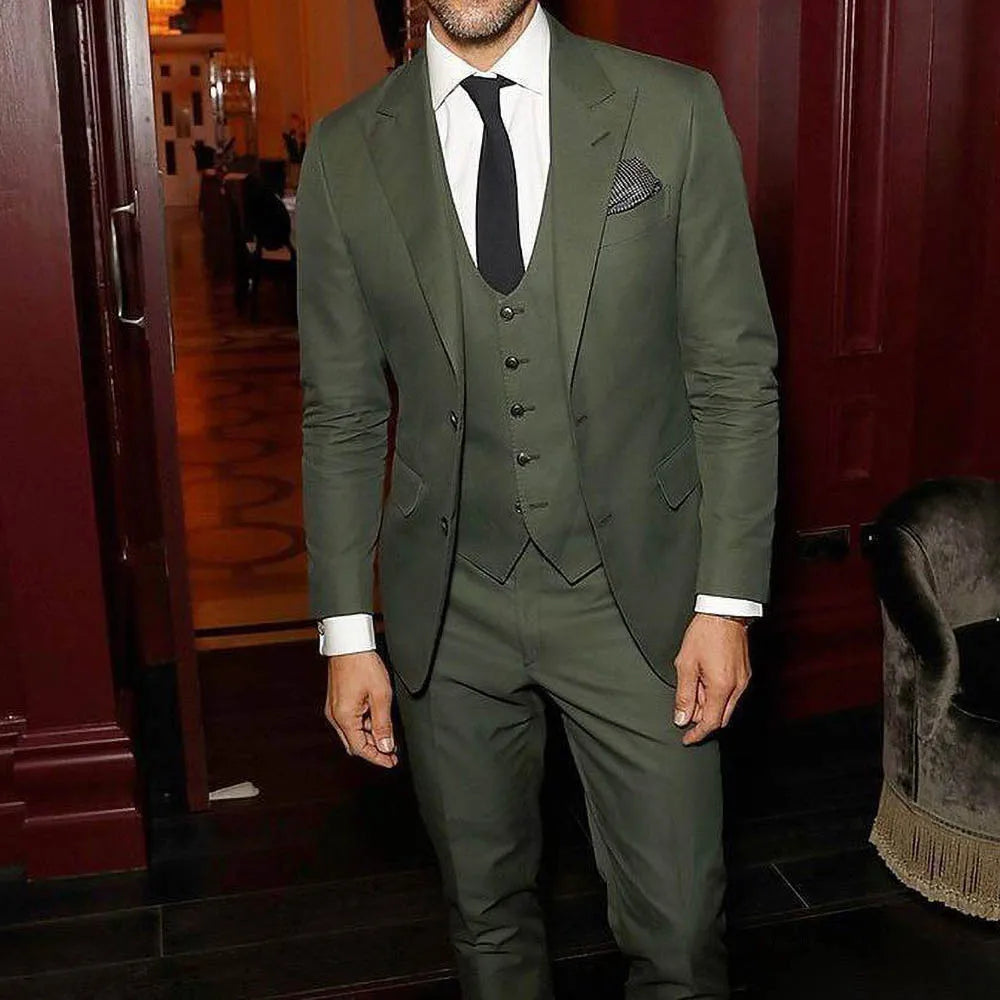 Male Suit Peak Lapel Single Breasted Blazer Wedding Groom Causal Tuxedo Solid Color Slim Fit Men's Clothing 3 Piece