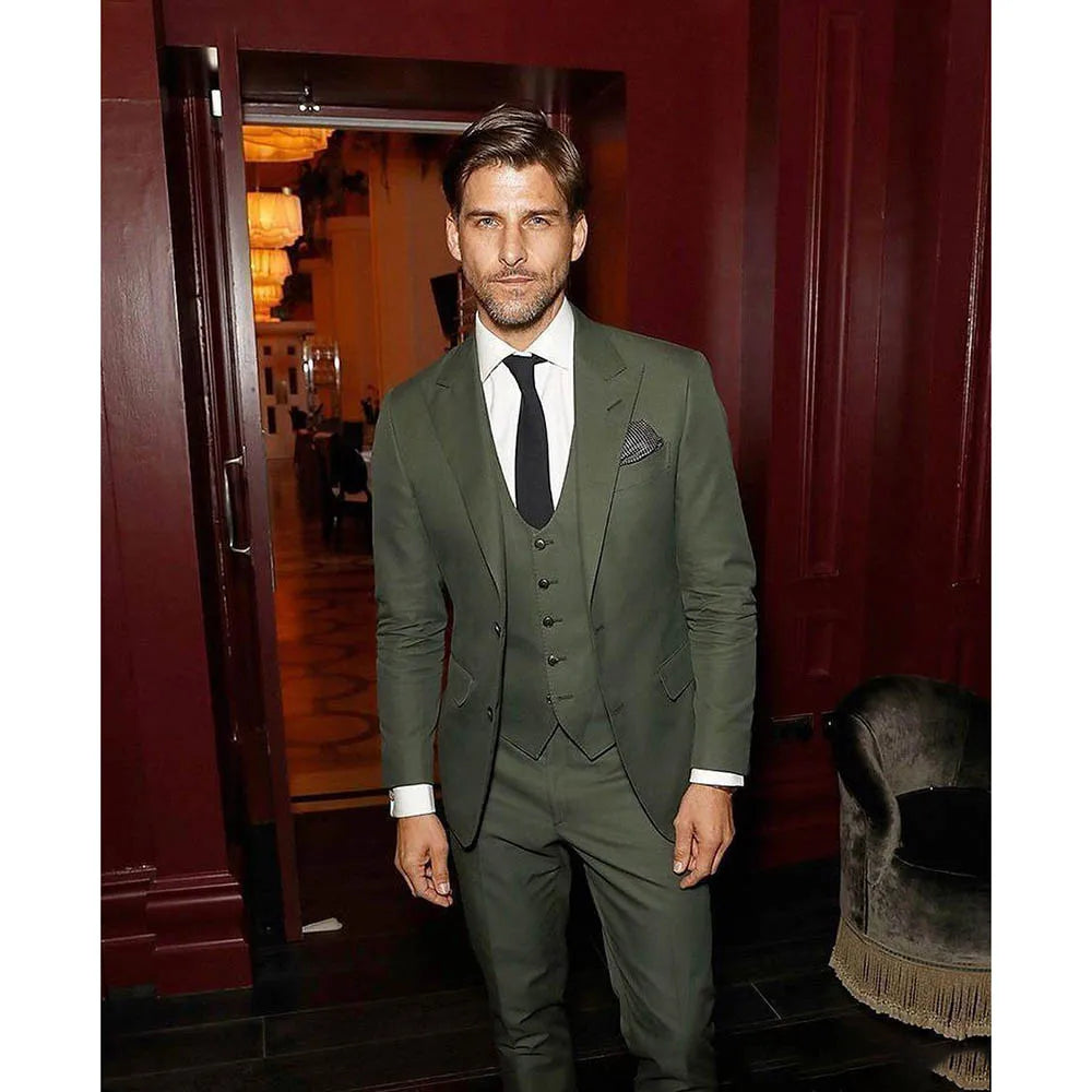 Male Suit Peak Lapel Single Breasted Blazer Wedding Groom Causal Tuxedo Solid Color Slim Fit Men's Clothing 3 Piece