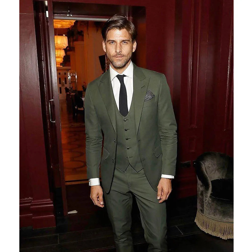 Male Suit Peak Lapel Single Breasted Blazer Wedding Groom Causal Tuxedo Solid Color Slim Fit Men's Clothing 3 Piece