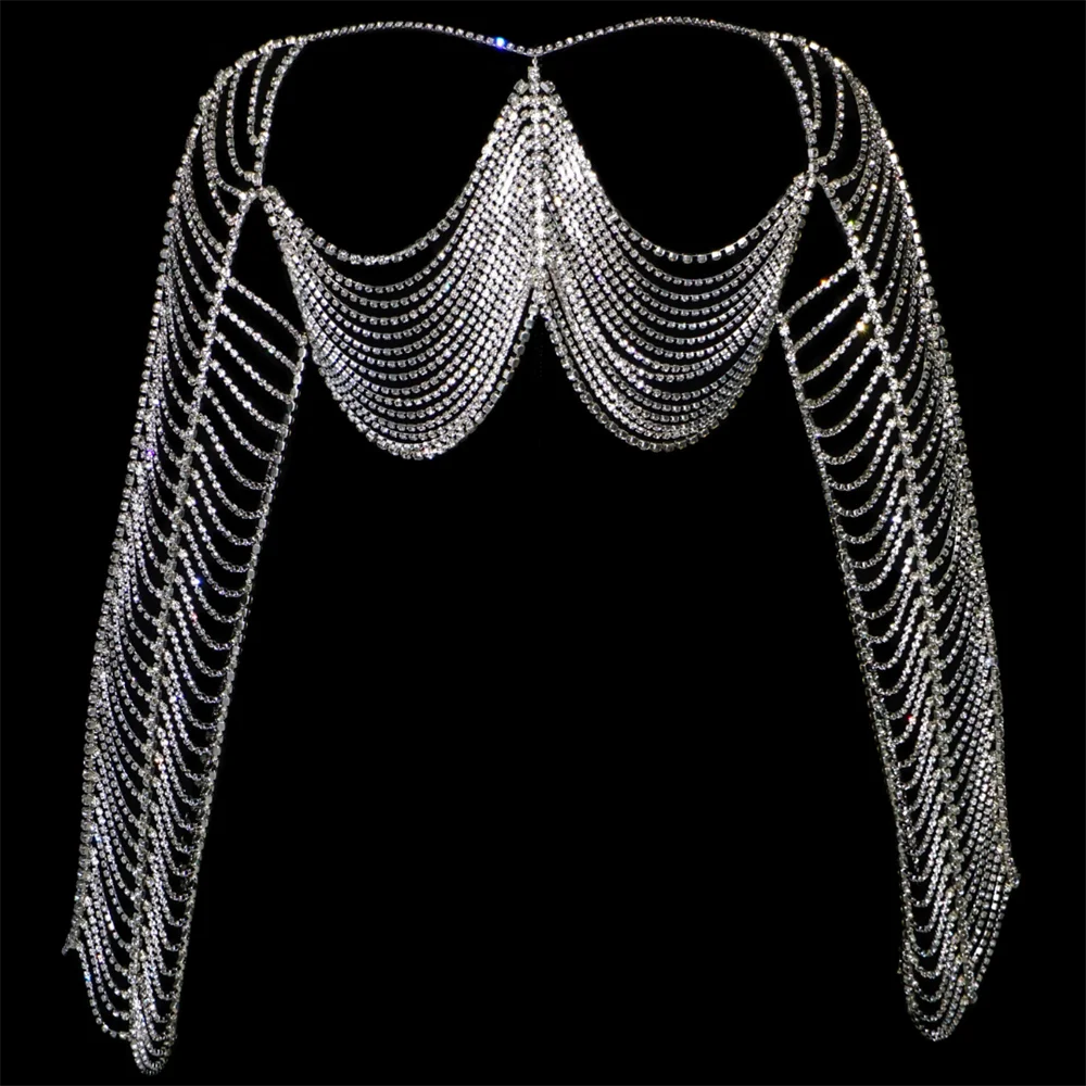 Shining Crystal Top Jewelry Luxury Evening Party Rhinestone Top Chest Chain Jewelry Wearing Body Accessories