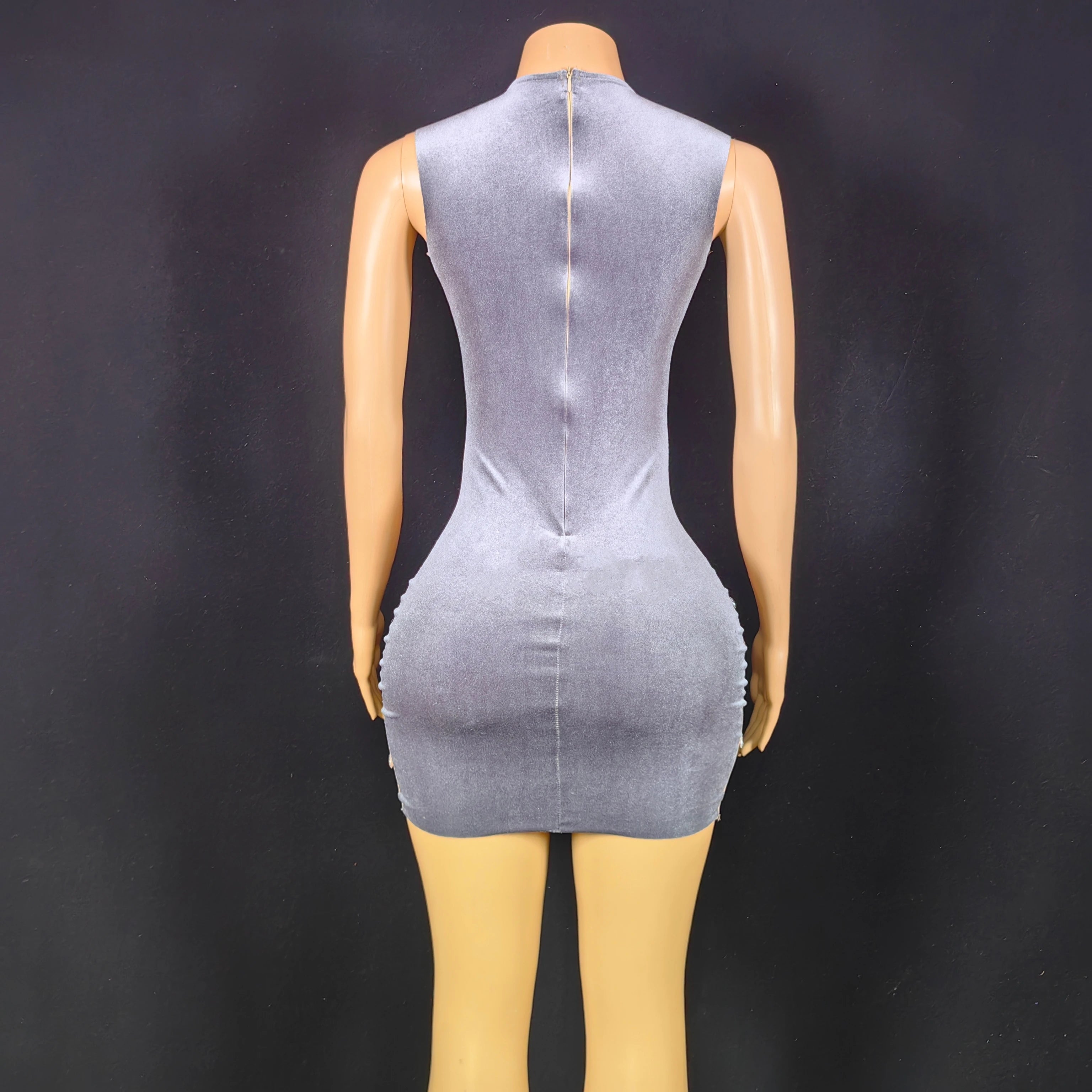 Gold Rhinestones Velvet Mini Dress Crystals Outfit  Birthday Celebrate Sexy Stage Costume Performance Dancer