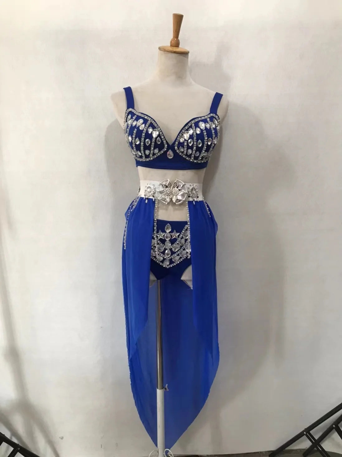 New Sexy Handmade DIY Sewing Top + Shorts + Gauze Skirt 3piece Set Nightclub DJ Singer Stage Costumes Women Summer Clothing