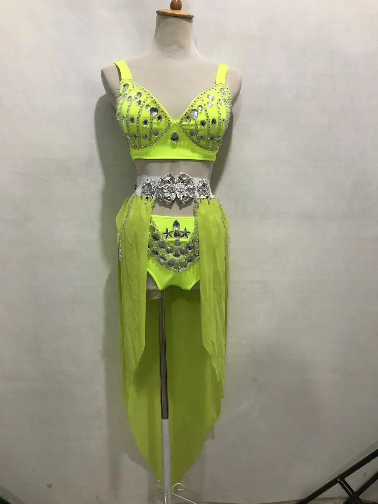 New Sexy Handmade DIY Sewing Top + Shorts + Gauze Skirt 3piece Set Nightclub DJ Singer Stage Costumes Women Summer Clothing