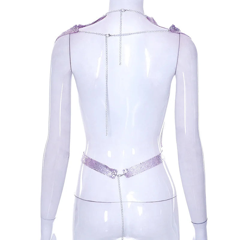 New Solid Color Luminous Sexy Chain Backless Slim Chain T-shirt